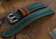 Pasek skórzany ręcznie robiony A. Kucharski Leather - Conceria Il Ponte Maya Double - darkgreen/camel 18 mm